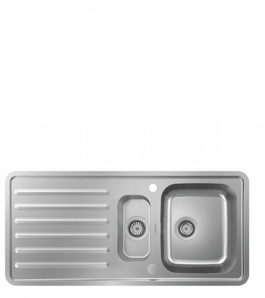 Lavello Cucina Hansgrohe S41 S4113-F540 con gocciolatoio e cestino 2 fori 1075x505x215mm