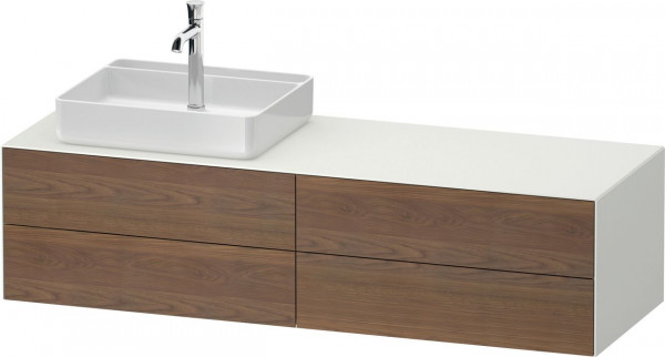 Mobile Per Lavabo Da Appoggio Duravit White Tulip 4 cassetti illuminati, lavabo a sinistra 1600x408mm American walnut massive/White silk matt WT4867L77360010