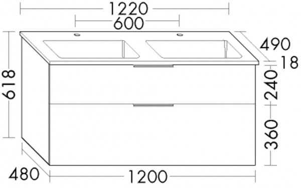 Bagno Completo Burgbad Eqio Lavabo doppio, mobile a 2 cassetti 1220x618mm Personalizzabile SHCD122-PN258