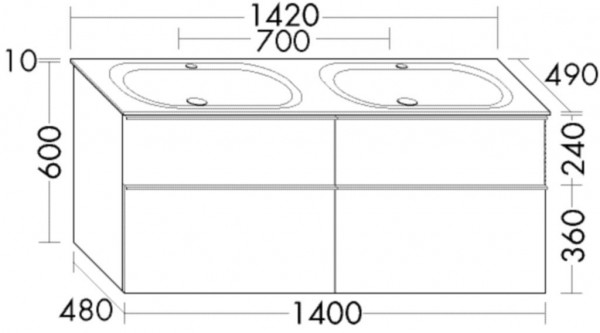 Bagno Completo Burgbad Fiumo 4 cassetti, Doppio lavabo 1420mm Grigio Agata SGGR142-PN491