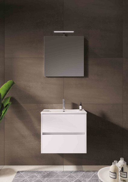 Vasca Ovale Riho Porto Slim Lavabo, specchio e Mobiletto lavabo a LED 2 cassetti 600mm Bianco Lucido