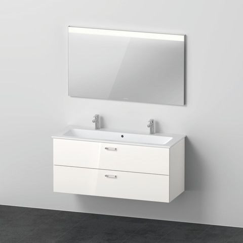 Bagno Completo Duravit XBase Mobiletto, Doppio lavabo, Specchio Bianco Lucido
