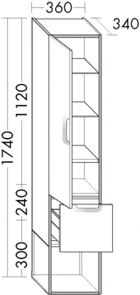 Colonna Bagno Burgbad Vry 1 anta, 1 cassetto 1740x360mm SGWN035-PN610