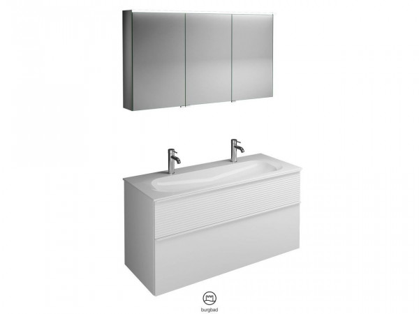 Bagno Completo Burgbad Fiumo 2 cassetti, 1 con struttura plissettata, mobile bagno a 2 ante, doppio lavabo 1220mm Grigio Agata SFXW122-PN491