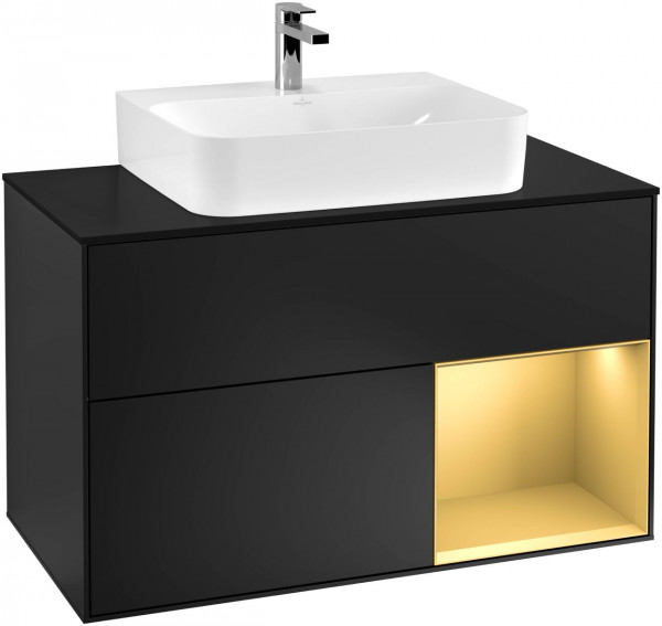 Villeroy e Boch Finion Mobile sotto lavabo 1000 x 603 x 501 mm (F122G) Black Matt Lacquer | Gold Matt Lacquer
