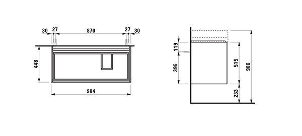 Mobile Per Lavabo Da Appoggio Laufen LANI Lavabo a destra per Living City 448x984x515mm Bianco Opaco