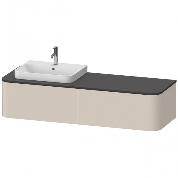 Mobile Per Lavabo Da Appoggio Duravit Happy D.2 Plus 2 cassetti, lavabo a sinistra 1600mm Tappetino Taupe Super HP4944L8383