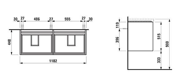 Mobile Con Doppio Lavabo Laufen LANI per Lua 448x1182x515mm Bianco Opaco