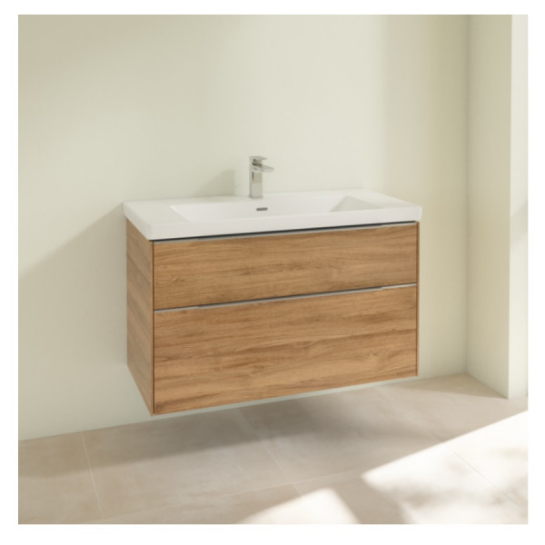 Mobile per Lavabo da Incasso Villeroy e Boch Subway 3.0 2 cassetto 462x973x579mm Quercia del Kansas/Alluminio lucido