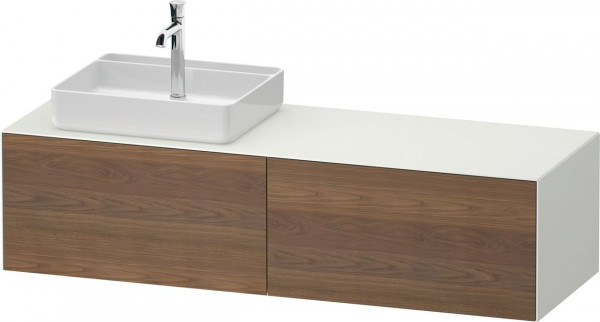 Mobile Per Lavabo Da Appoggio Duravit White Tulip 2 cassetti illuminati, lavabo a sinistra 1600x408mm American walnut massive/White silk matt WT4864L77360010