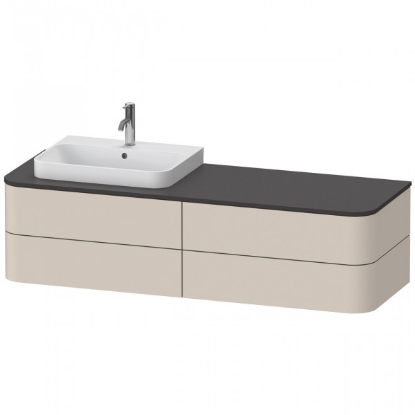 Mobile Per Lavabo Da Appoggio Duravit Happy D.2 Plus 4 cassetti, lavabo a sinistra 1600mm Tappetino Taupe Super HP4973L8383