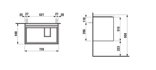 Mobile Per Lavabo Da Appoggio Laufen LANI Affondare a destra per Lua 448x735x515 mm Bianco Opaco