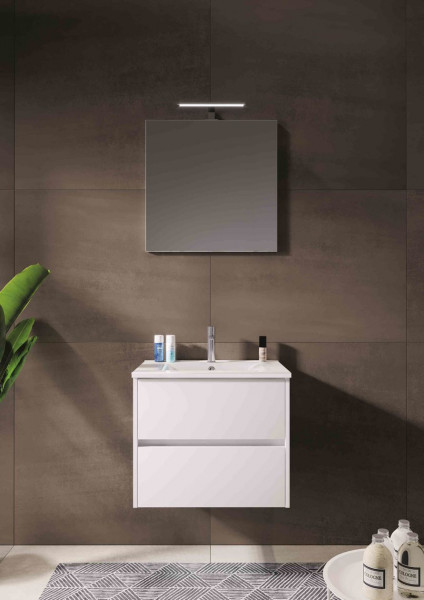 Vasca Ovale Riho Porto Wave Lavabo, specchio e Mobiletto lavabo a LED 2 cassetti 600mm Bianco Lucido