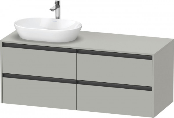 Mobile Per Lavabo Da Appoggio Duravit Ketho.2 4 cassetti, maniglie antracite, lavabo a sinistra 1400x568mm Grigio cemento opaco K24898L07070000