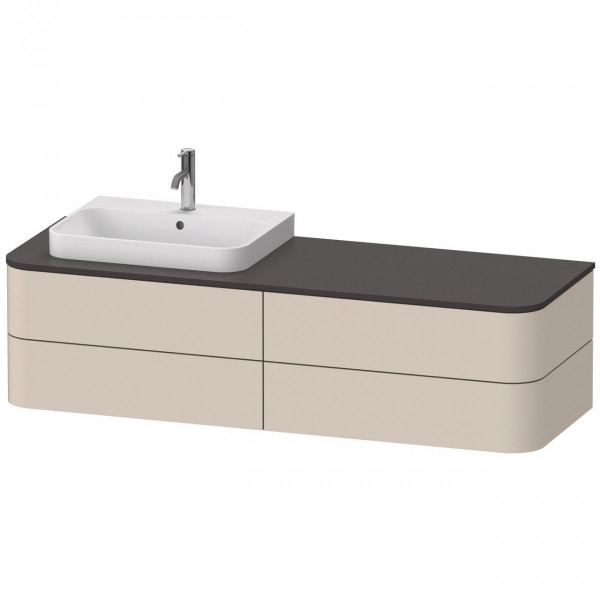 Mobile Per Lavabo Da Appoggio Duravit Happy D.2 Plus 4 cassetti, lavabo a sinistra 1600mm Tappetino Taupe Super HP4963L8383