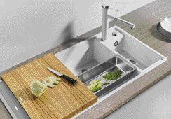 Lavello Cucina Blanco Axia III 6 S Antracite con tavola di legno 524643