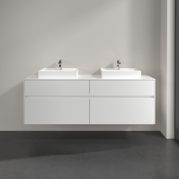 Mobile Con Doppio Lavabo Villeroy en Boch Collaro 1600mm 4 cassetti, per lavabo 500 mm, LED Bianco Lucido