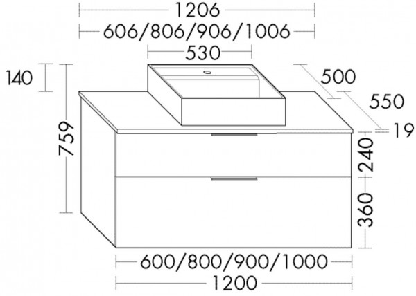 Bagno Completo Burgbad Eqio Lavabo a 1 foro, mobile a 2 cassetti 606x759mm Personalizzabile SGUP060-PN258