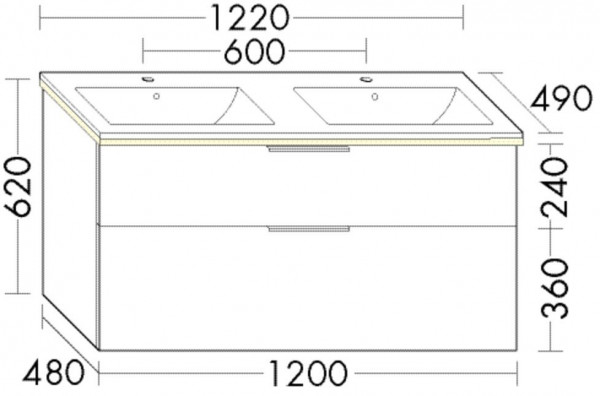 Bagno Completo Burgbad Eqio Doppio lavabo, 2 cassetti illuminati 1220x640mm Personalizzabile SHBY122-PN258