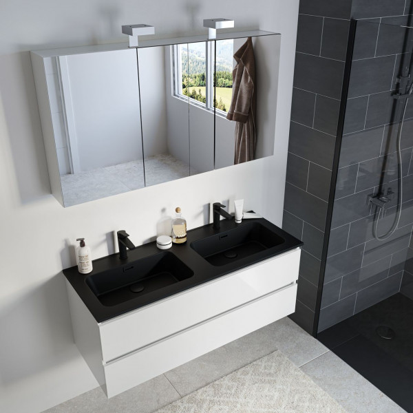 Bagno Completo Allibert ALMA Mobile a specchio a 2 fori Doppio lavabo nero opaco 1200x472x460mm Bianco